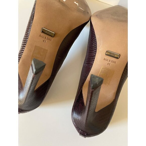 Reiss Maddy Court Pointed Heels Leather Sz EU Women 41 US 10.5 Burgundy Snake - Picture 13 of 14